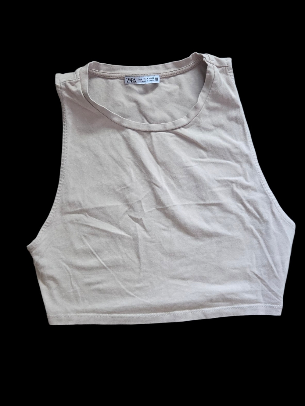 Zara Sleeveless Cotton Crop Top - Beige